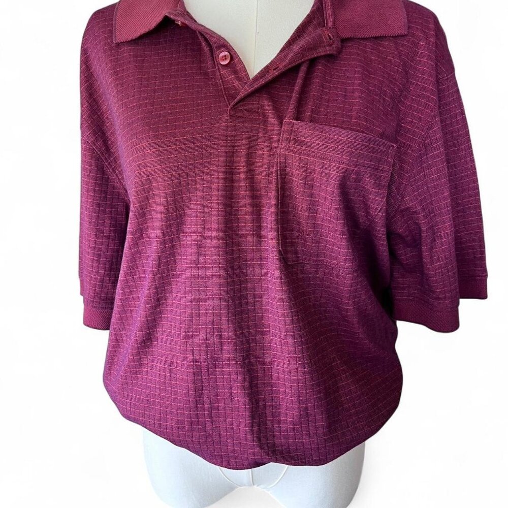 Burgundy short sleeve Haggar polo shirt with front pocket